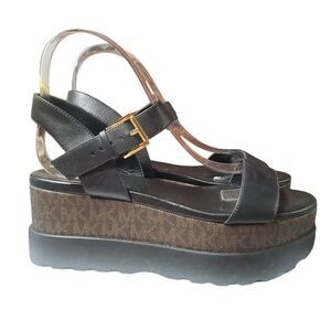 Michael Kors Women Black Brown Signature Logo Flatform Platform Shoe Size 7